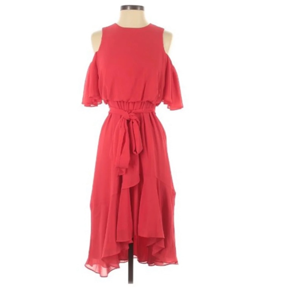 Eliza J Cold Shoulder Coral Pink Dress